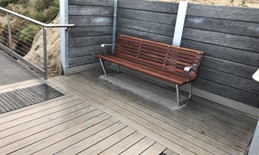 Seating has been installed at sections along the new ramp at Parkdale Yacht Club for people to enjoy the lovely bay views.