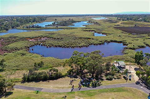 An aerial view of Seaford Wetlands